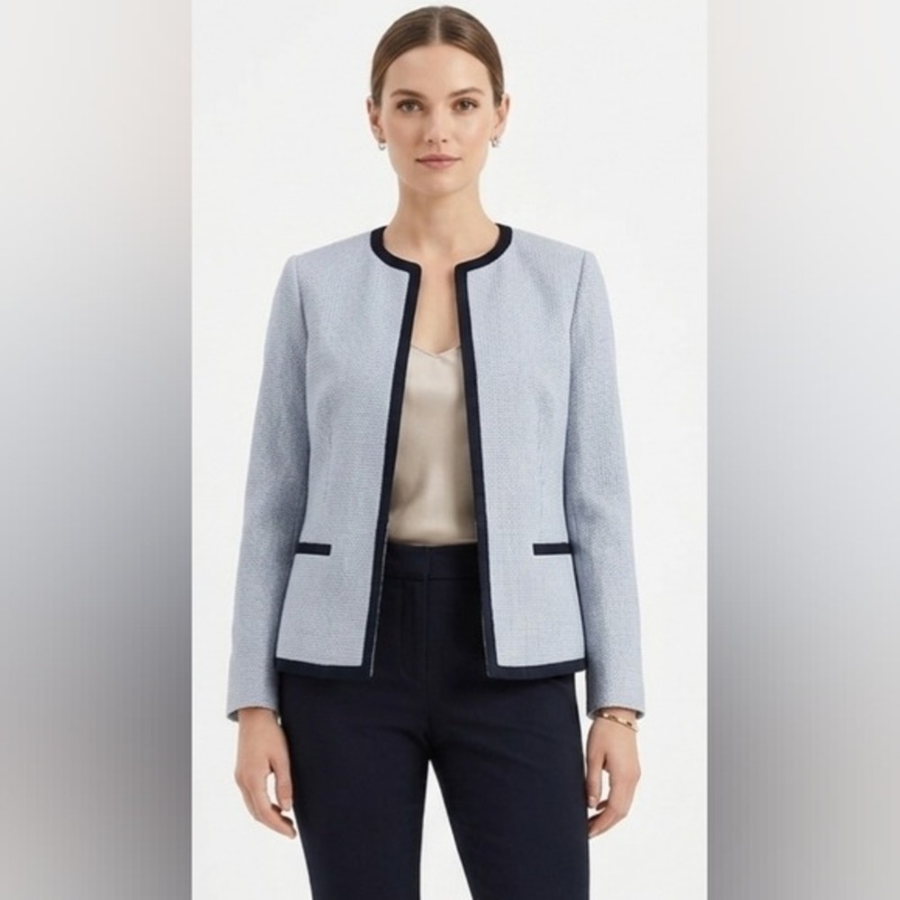 Talbots Light Blue Blazer with Navy Trim Size 10P
